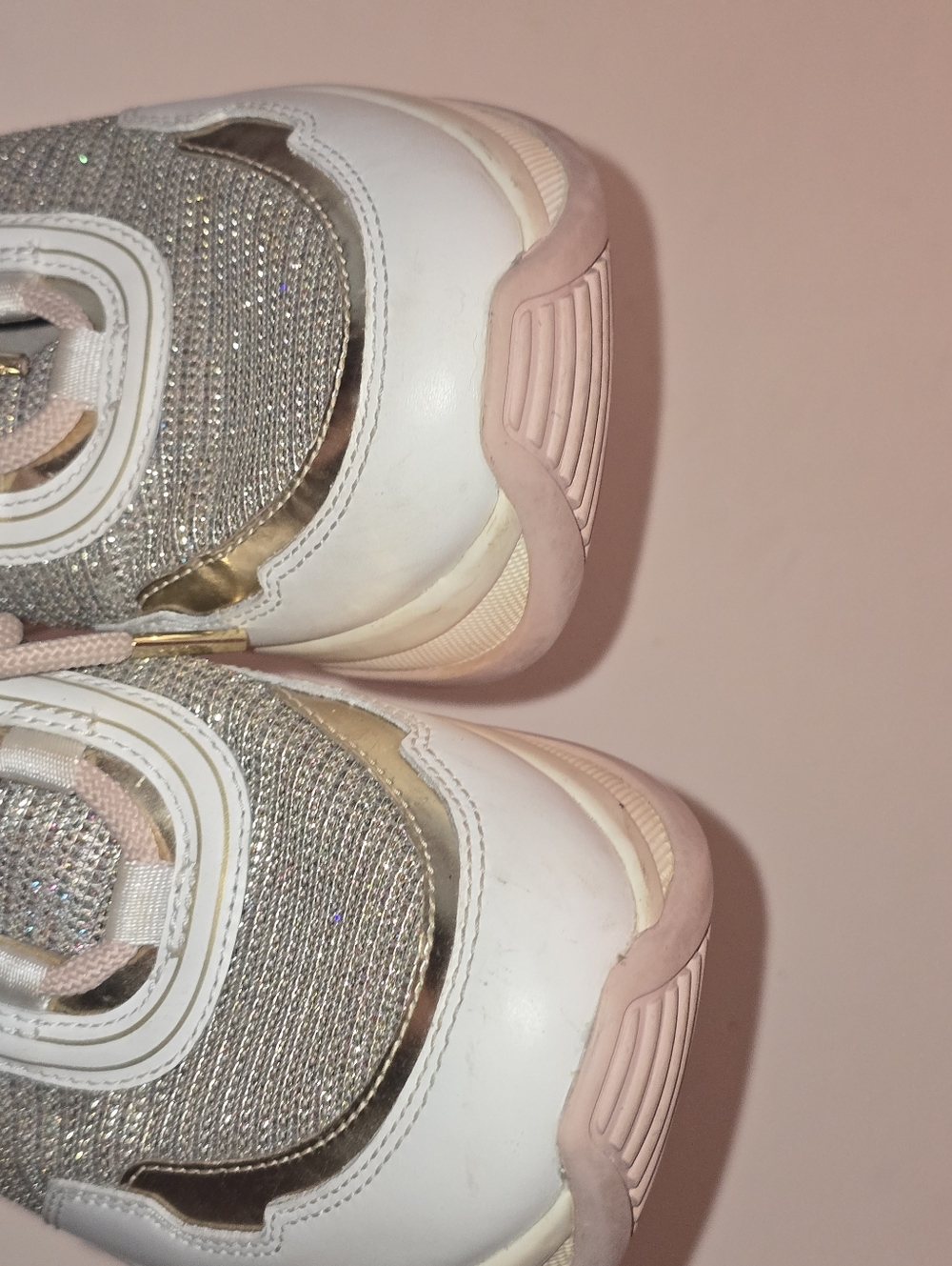 Michael Kors Women's Blush Pink and Gold Glitter Platform Sneakers - Picture 5 of 8
